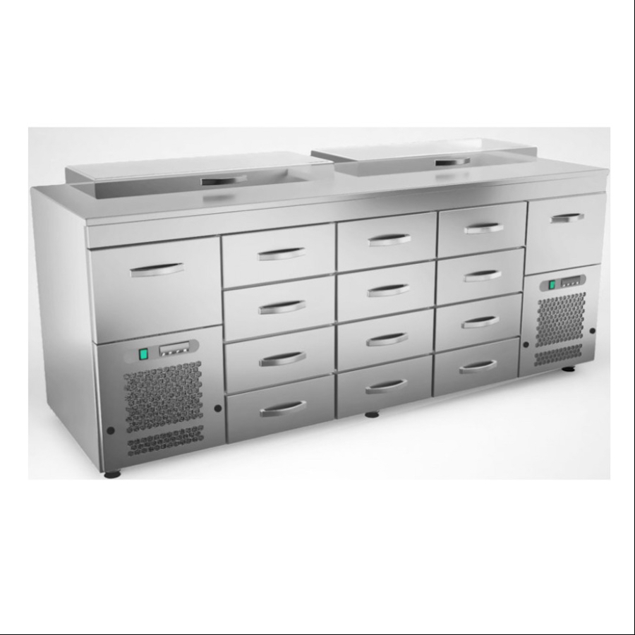 COOLING PREPARATION COUNTER WITH 14 DRAWERS