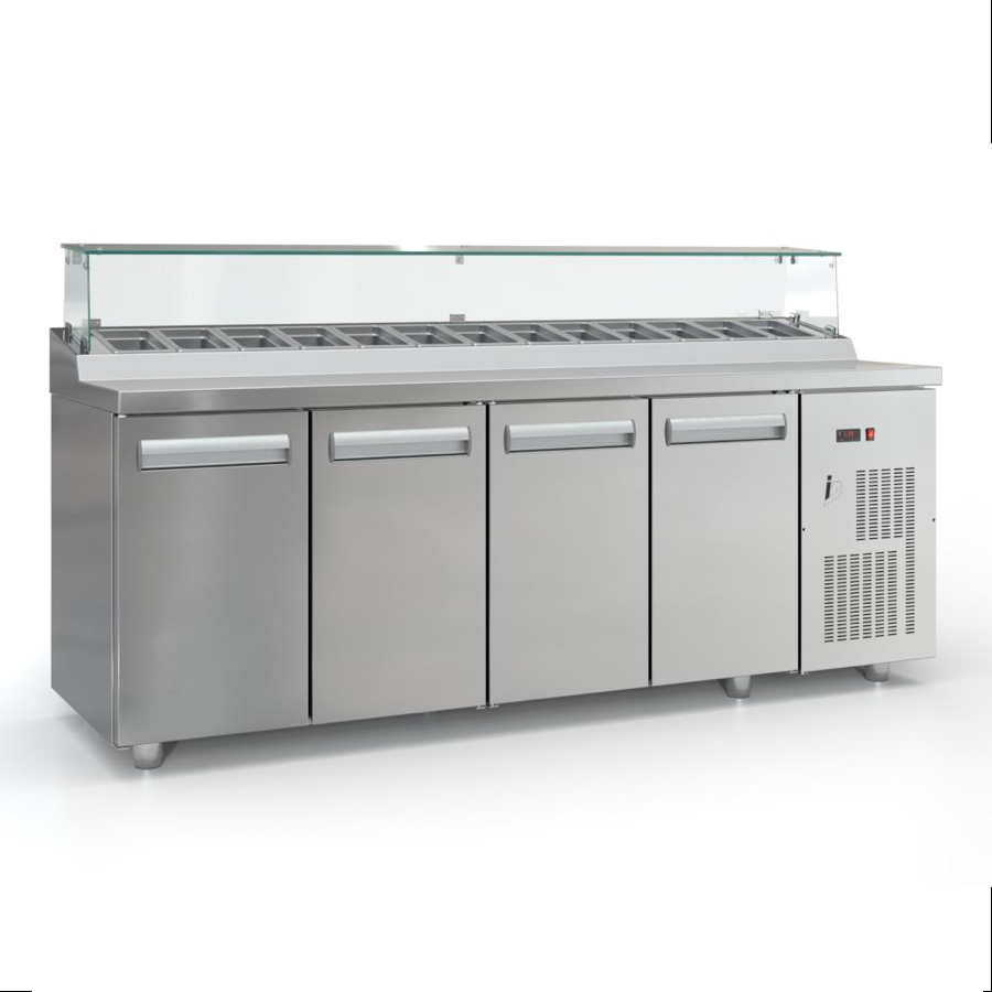 REFRIGERATED PREPARATION COUNTER 4 DOORS WITH COLD WELL 12 x 1/4 GN