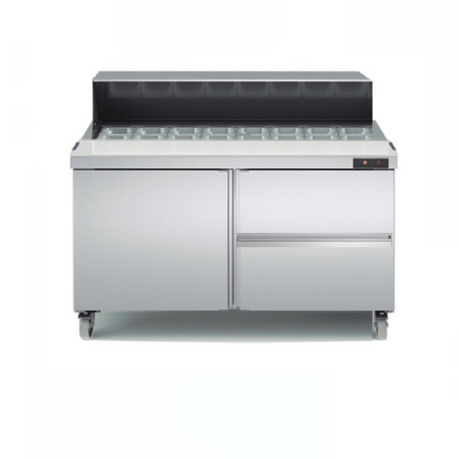 REFRIGERATED PREPARATION COUNTER  1 x DOOR + 2 DRAWERS + COLDWELL 16 x 1/6 GN