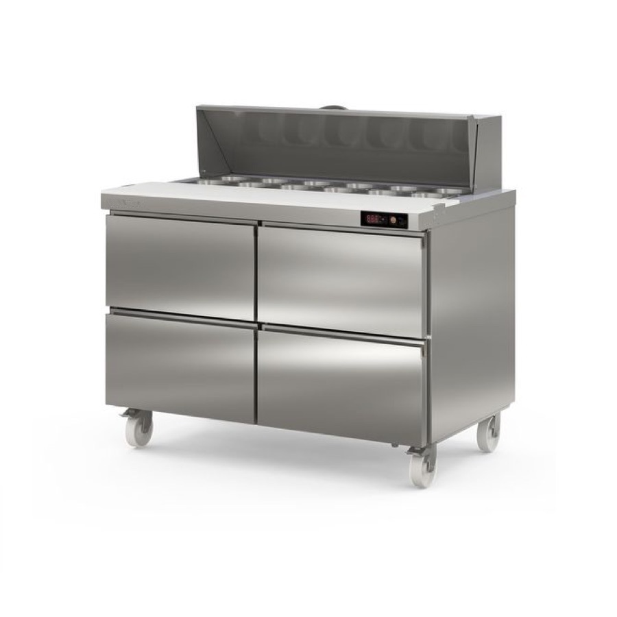 REFRIGERATED PREPARATION COUNTER WITH 4 DRAWERS & COLD WELL 12 x GN 1/6