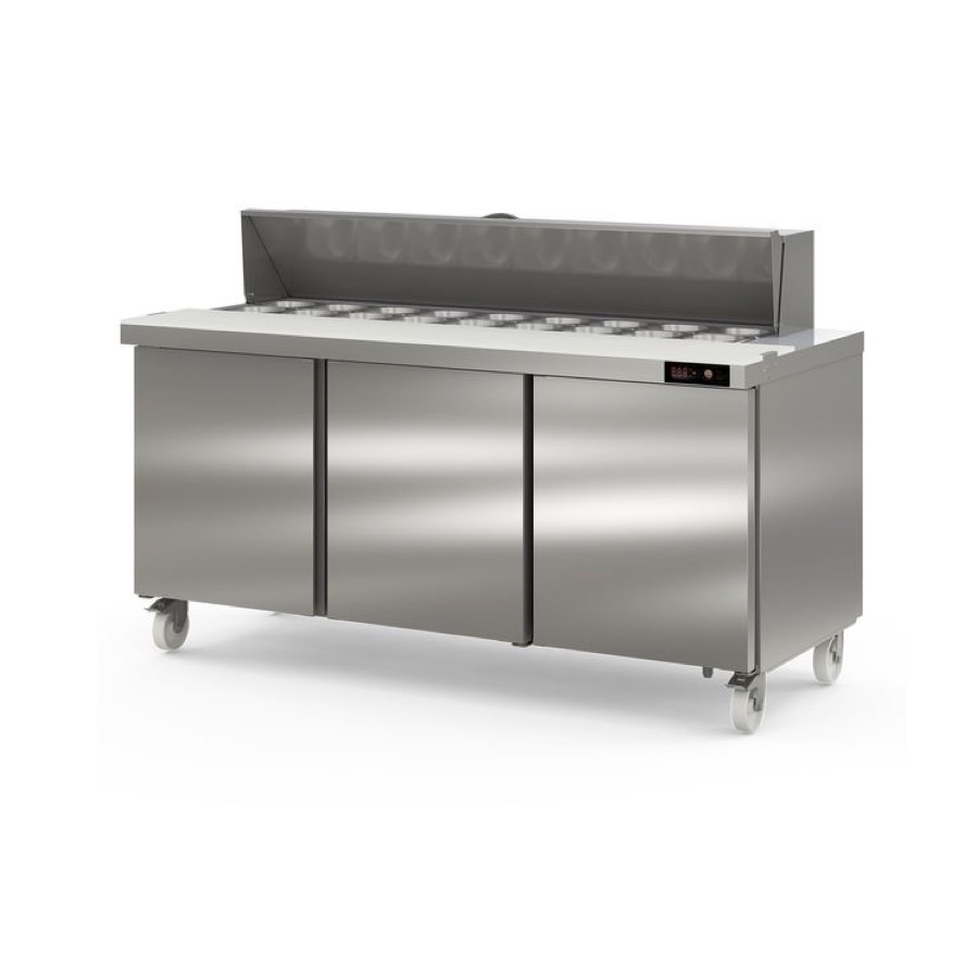 REFRIGERATED PREPARATION COUNTER WITH 3 DOORS + COLD WELL