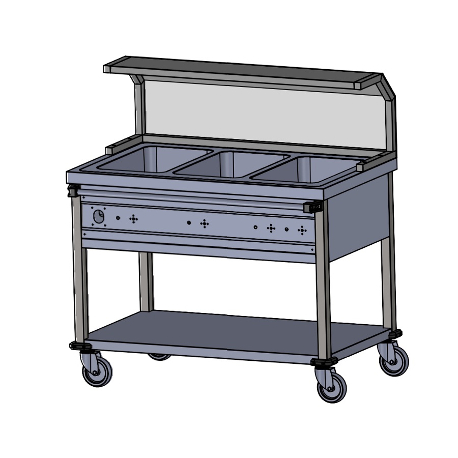 HEATED BAIN MARIE TROLLEY 3 GN 1/1 WITH SNEEZE GUARD