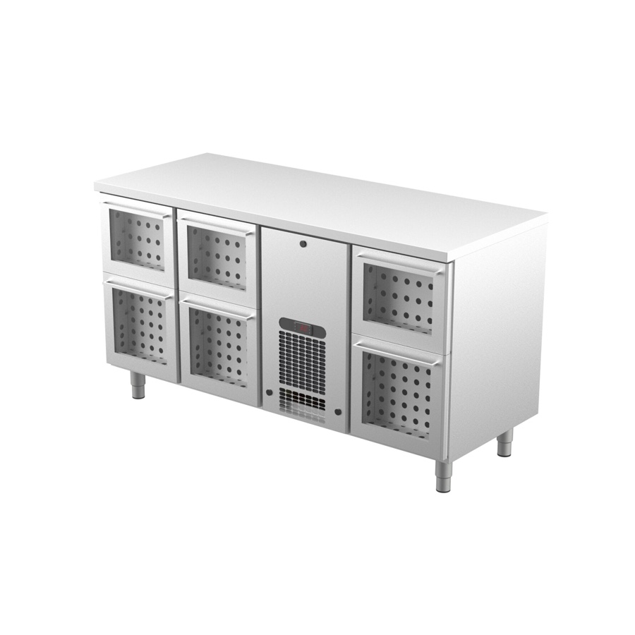 REFRIGERATED BAR COUNTER FOR BEVERAGES WITH GLASS DRAWERS 1600mm
