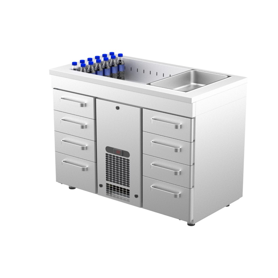 COOLING COUNTER WITH 8 DRAWERS + COLD WELL 3 x GN 1/1