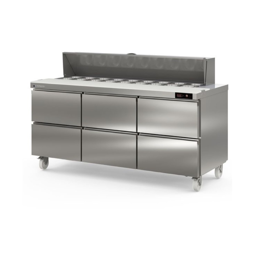 REFRIGERATED PREPARATION COUNTER 6 DRAWERS WITH COLD WELL 18 x GN 1/6
