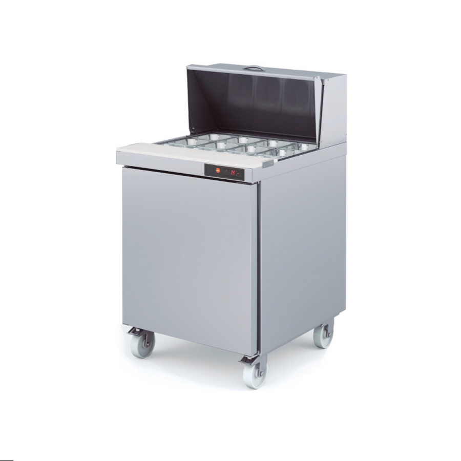 REFRIGERATED PREPARATION COUNTER 1 DOOR + COLD WELL 12 x GN 1/6